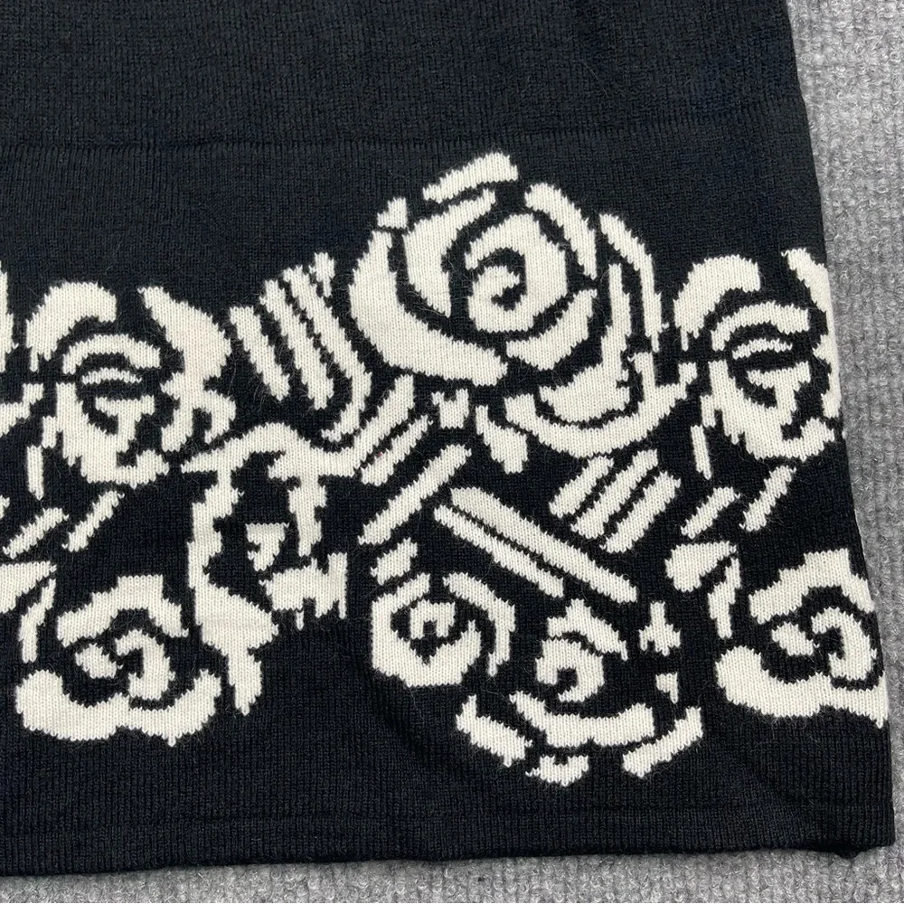 London Times Dress Womens Large Black White‎ Rose Ribbed Knit Sweater Acrylic